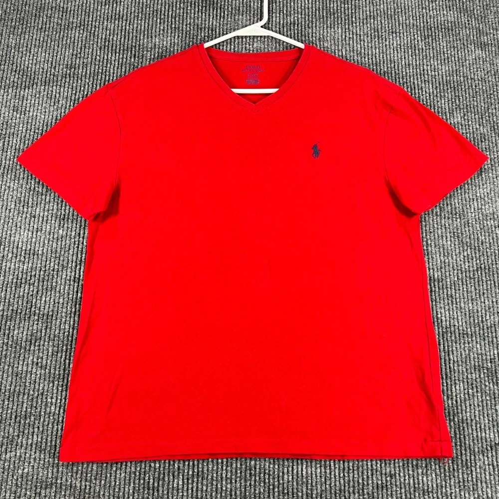 Polo Ralph Lauren Shirt Mens Medium Red Short Sleeve Classic Fit V Neck Casual